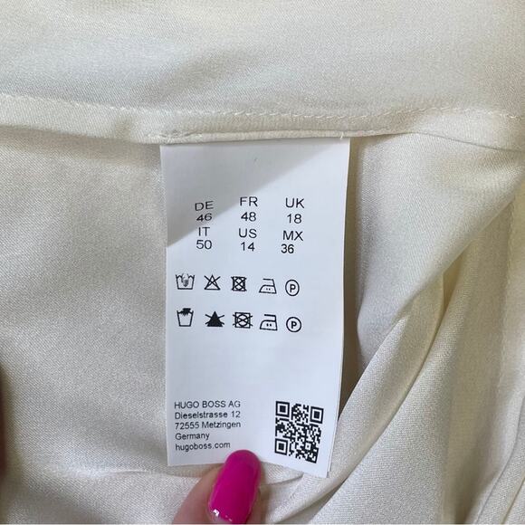 BOSS by Hugo Boss cream blouse sleeve ties detail office professional size 14 - Picture 5 of 5